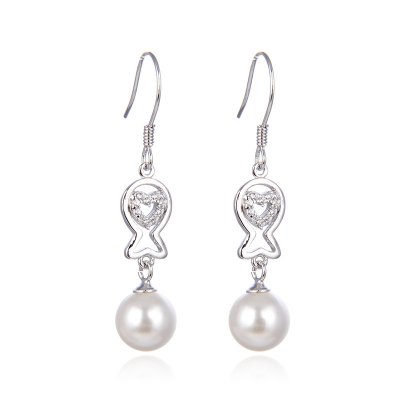 925 Sterling Silver Hoop Earring Hypoallergenic Pearl Drop Dangle Earrings for Woman